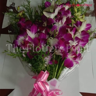 12 Purple Orchids Bouquet Delivered in Navi Mumbai