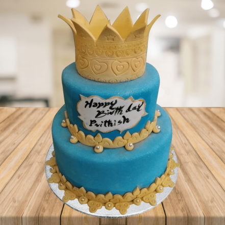 Golden Blue Two Tier Cake