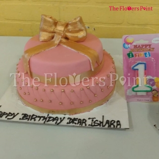Golden Ribbon 2 Tier Fondant Cake Delivered In Coimbatore