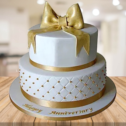 Golden Ribbon 2 Tier Fondant Cake