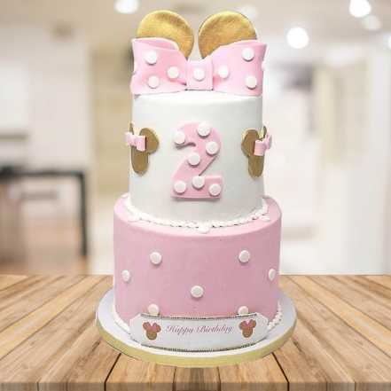 Golden Pink Bow Two Tier Cake