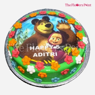Masha And The Bear Photo Print Fondant Cake Delivered in Banglore