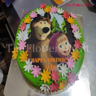 Masha And The Bear Photo Print Fondant Cake Delivered in Banglore