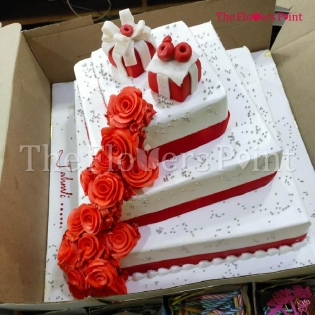 Special Red Roses Wedding 3 Tier Cake Delivered in Goa