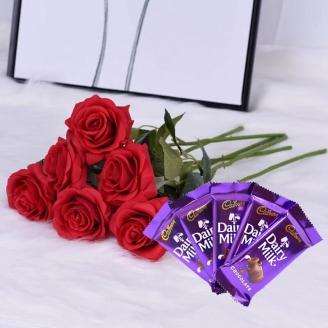 6 Red Roses With Five Chocolates