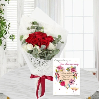 Red Roses Bouquet With Greeting