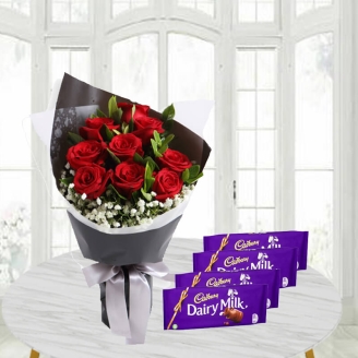 8 Red Roses Bouquet With Five Chocolates