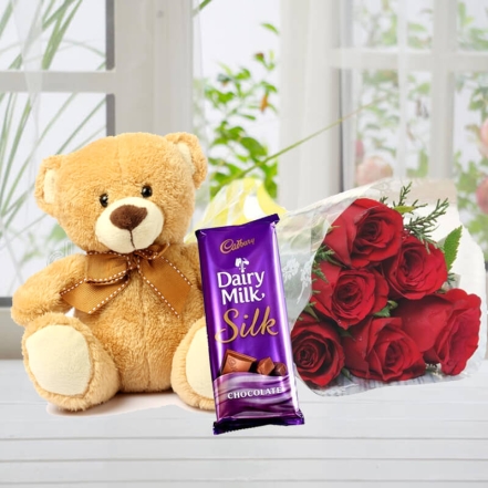 Cute Teddy Combo With Flowers