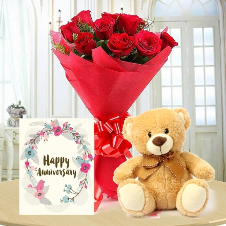  8 Red Roses With Anniversary Card