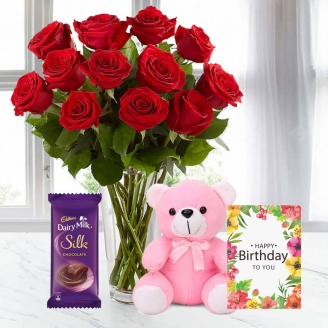 Red Roses With Pink Teddy