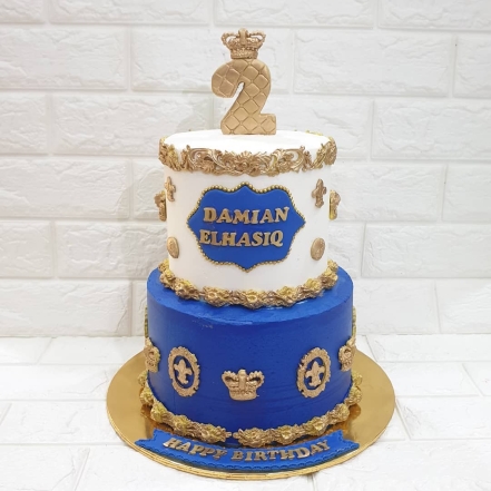 Blue Golden Color 2 Tier Cake