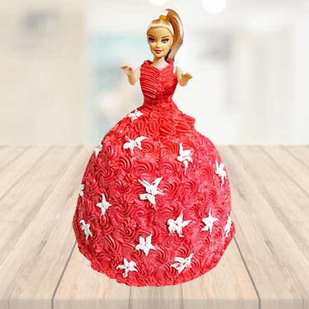 Red Barbie Doll Cream Cake