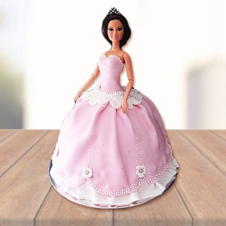 White N Pink Floral Barbie Fondant Cake