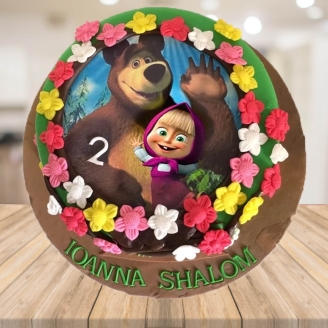 Masha And The Bear Photo Print Fondant Cake
