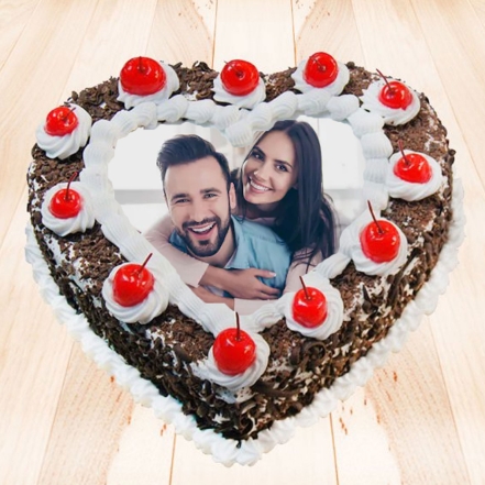 Romance Black Forest Heart Photo Cake