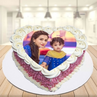 Cute Mom And Daughter Photo Cake