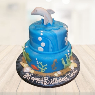 Two Tier Dolphin Fondant Cake