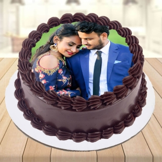 Cute Couple Chocolate Photo Cake 