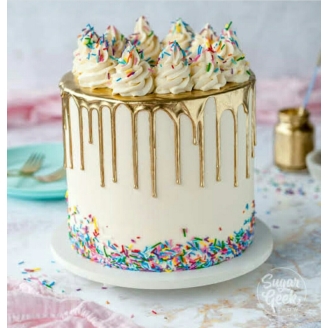 Rainbow Cake with Golden Topping