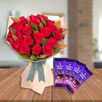 20 Red Roses with Dairy Milk Silk