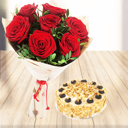 Red Roses with Butterscotch Cake