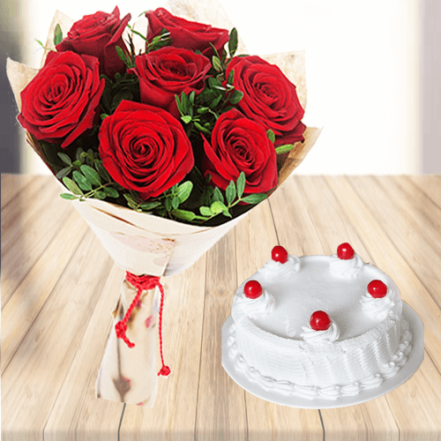 Red Roses With Simple Vanilla Cake