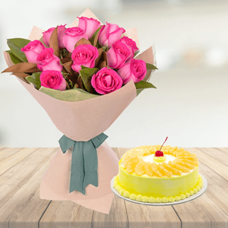 Pink Roses with Creamy Pineapple Cake