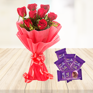 8 Red Roses with Silk Chocolates