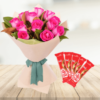Peaceful Happiness (Pink Flowers Bouquet & Kitkat Chocolate)