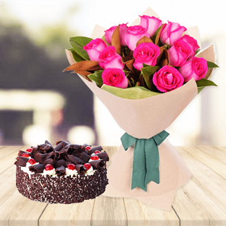 Pink Roses with Black Forest Cake