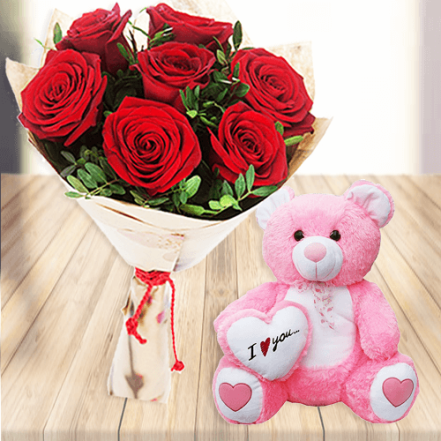 Red Roses with Teddy