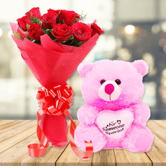 Red Roses with Cute Teddy