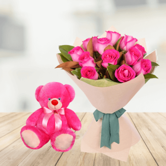 Pink Roses with Small Teddy