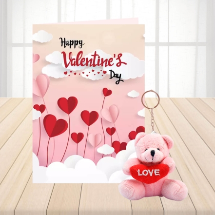 Key Chain Heart Teddy with Greeting Card