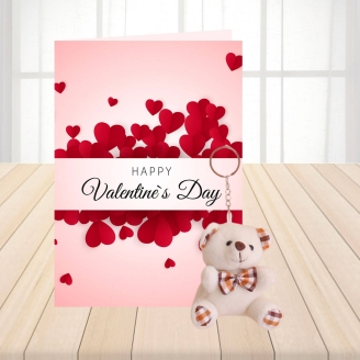 Valentine's Day Greeting Card with Key Chain Teddy