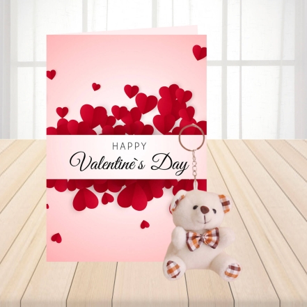 Valentine's Day Greeting Card with Key Chain Teddy