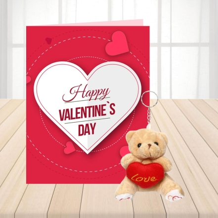 Key Chain Teddy With Valentine's Greeting Card
