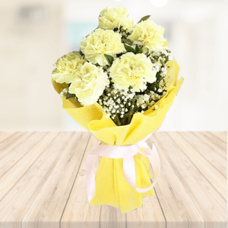 Bouquet of 6 Yellow Carnations