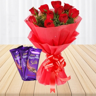 3 Chocolates With 10 Red Roses Bouquet