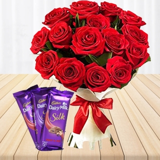 15 Red Roses Bouquet With Dairy Silk Chocolates