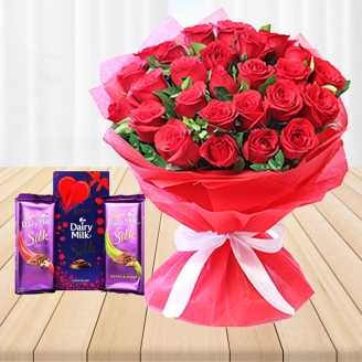 25 Fresh Roses Bouquet With Chocolates