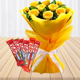 Fresh Yellow Roses With Kit Kat