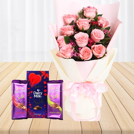 Lovely Roses With 3 Dairy Milk Chocolates