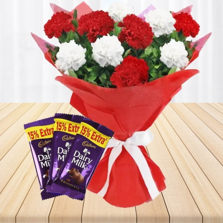 Carnation Flowers With Chocolates