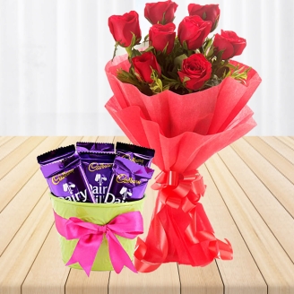 Lovely Red Roses With Chocolates Combo