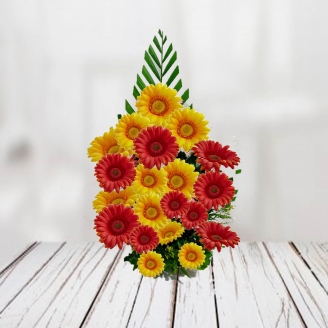 Basket Of Red And Yellow Gerberas