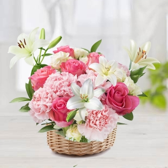 Beautiful Basket of Pink Carnations & Pink Roses 
