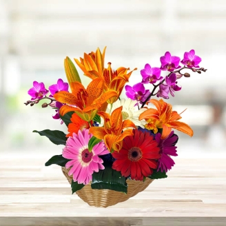 Beautiful Basket of Yellow Lilies & Mix Gerberas