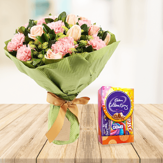 Pink Carnation With Small Cadbury Pack