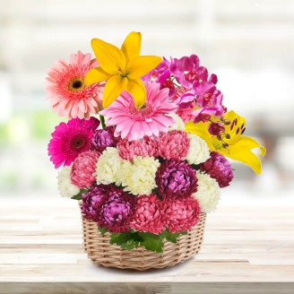 Beautiful Basket of Purple Orchids With Mix Carnations & Gerberas